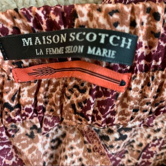 Scotch & Soda Maison Scotch burgundy tan brown animal print joggers pants Sz 8 - Picture 8 of 16